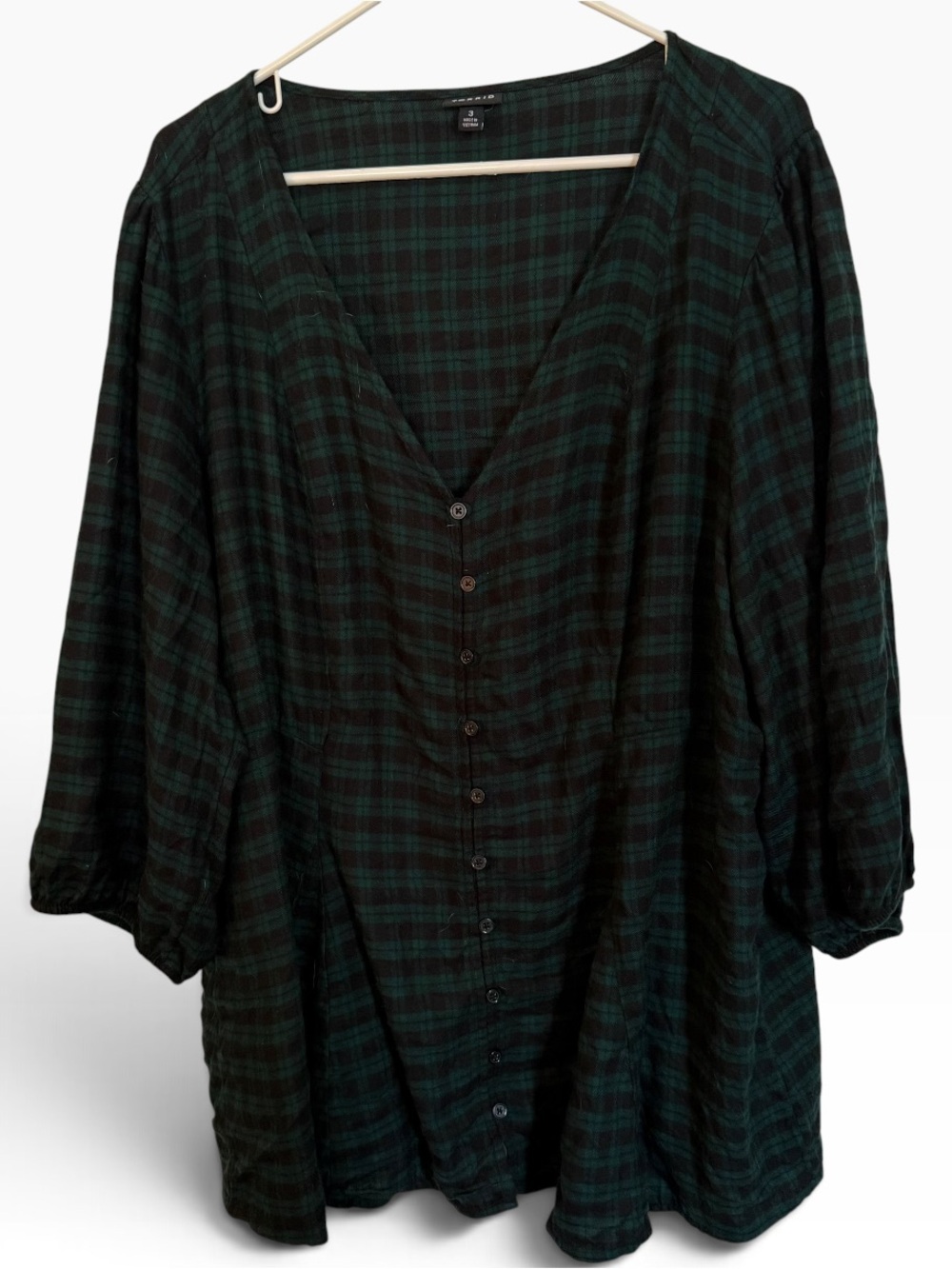 torrid Fit and Flare Softest Flannel Dark Green and Black Plaid Button Down Top - Picture 2 of 8